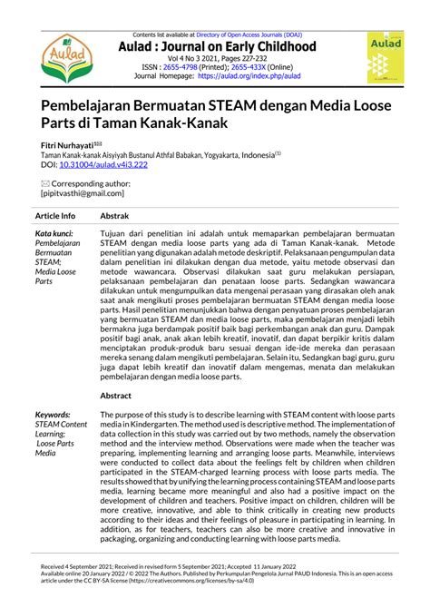 PDF Pembelajaran Bermuatan STEAM Dengan Media Loose Parts Di Taman