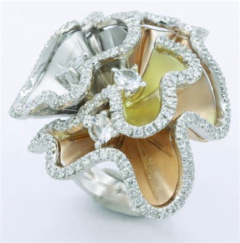 Orchids Shape Flowers Ring with Diamonds and White Sapphires For Sale at 1stdibs