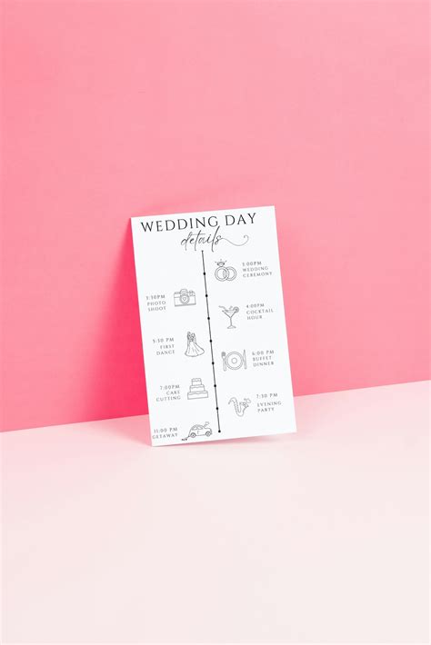 Editable Wedding Day Timeline Details Timeline Card Wedding Order Of