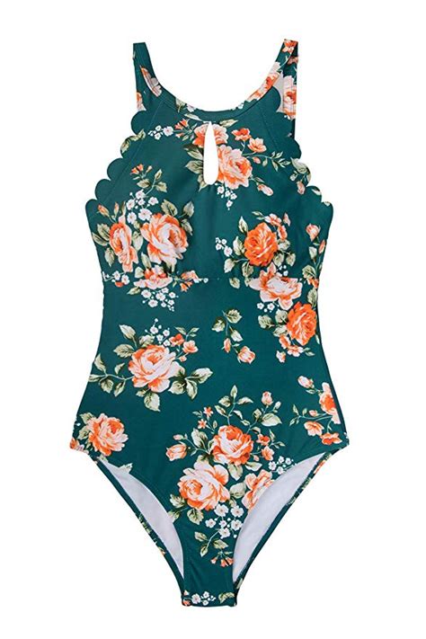 Teal Floral Scalloped One Piece Swimsuit Artofit