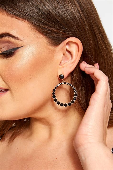 Black Beaded Hoop Earrings Long Tall Sally