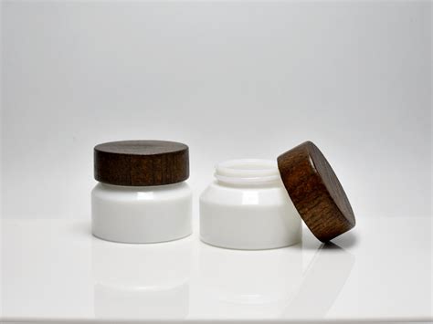 Opal White Glass Jars With Wood Lid Rayuen Packaging