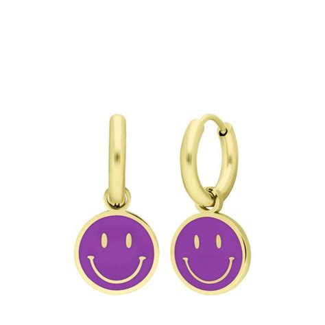 Lucardi Kinder Stalen Goldplated Oorbellen Met Smiley Violet