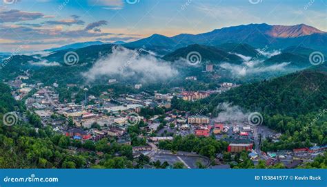 Gatlinburg Tennessee Usa Downtown Skyline Aerial Stock Image Image