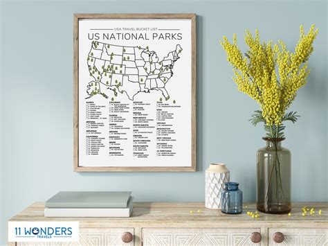 National Parks Map Checklist Printable Us National Park Etsy