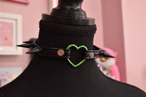 Made To Your Size Biothane Green Spiked Heart Choker Kitten Play C