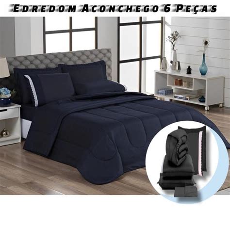 Kit Aconchego Casal Queen Edredom Dupla Face Jogo Lençol Roupa De Cama