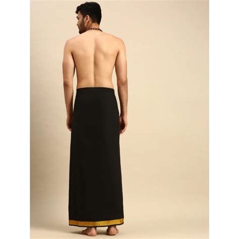 Mens Sabari Black Dhoti With Fancy Border Yellow Send Indian Sweets