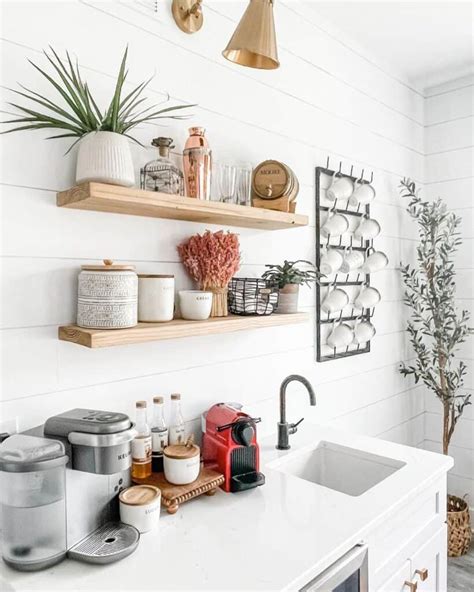 White Shiplap Kitchen With Floating Shelves Soul Lane