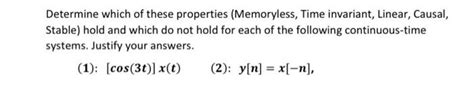 Solved Determine Which Of These Properties Memoryless Time Chegg