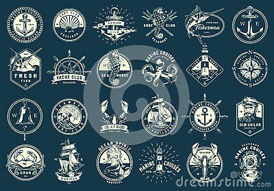 Vintage Monochrome Maritime Emblems Set Vector Illustration