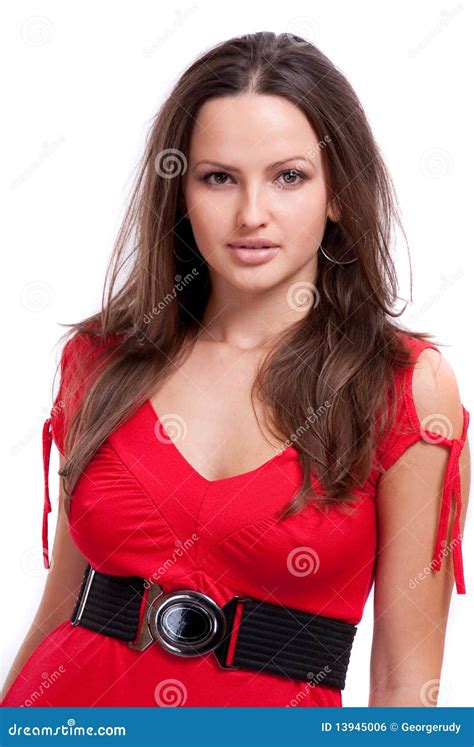 Portrait Of Beautiful Young Girl In A Red Dress Stock Photo Image Of