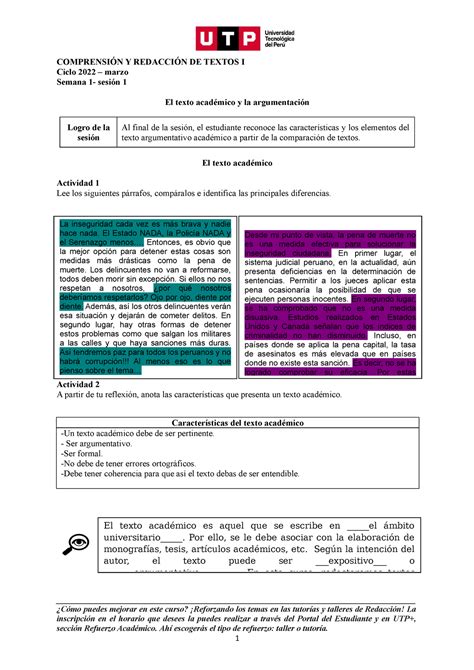 S01 s1 Material Texto académico y la argumentación 2022 marzo