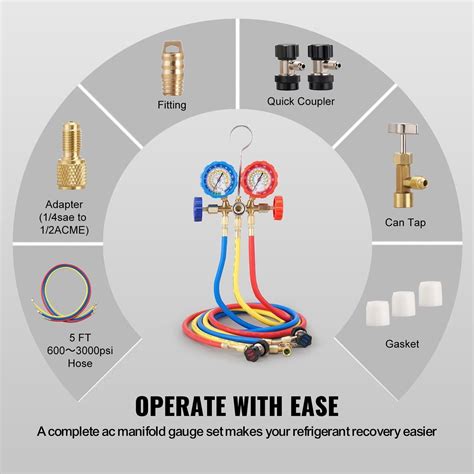 Ac Manifold Gauge Set 3 Way Fit R134a R22 R12 R502 Refrigeration