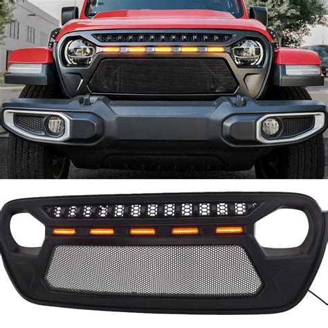 Jeep Wrangler Gladiator Black Mesh Grille With Amber Running Lights