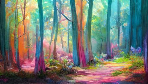 Bosque colorido en colores pastel | Foto Premium