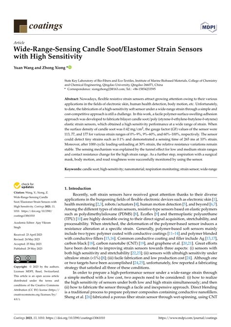 PDF Wide Range Sensing Candle Soot Elastomer Strain Sensors With High