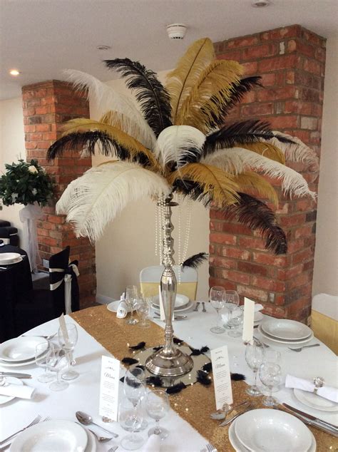 Black Gold And Cream 1920s Inspired Feather Centrepiece By Add Style