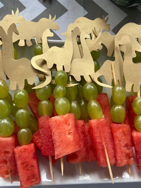 Dinosaurus Cut Out Fruit Skewers Dinosaur Themed Birthday Party