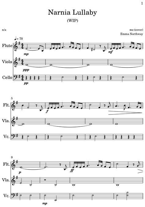 Narnia Lullaby Sheet Music For Flute Viola Cello