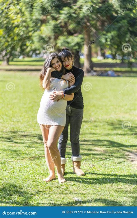 Happy Pregnant Lesbian Couple At Outdoors Stock Image Image Of