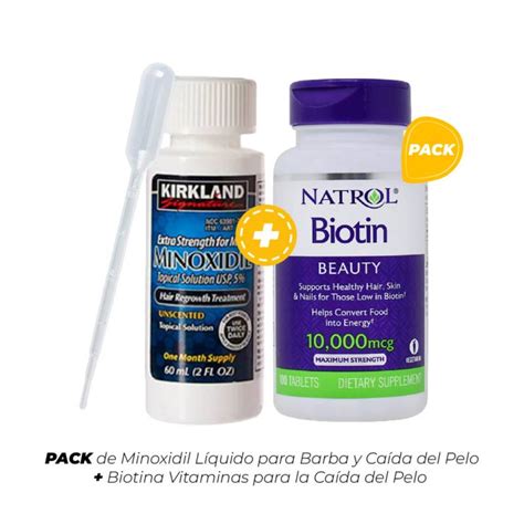 Minoxidil Kirkland 5 Para Crecimiento De Pelo Y Barba Más Biotina