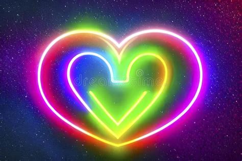 The Heart Shapes On Abstract Light Neon Glitter Background In Love