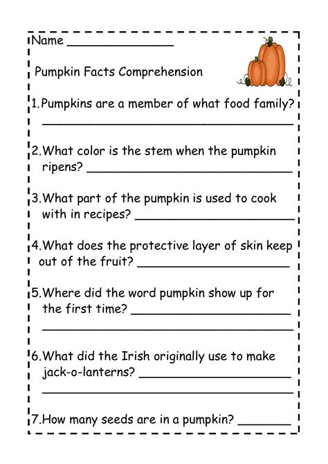 Pumpkin Facts Reading Comprehension Passage Made By Teachers