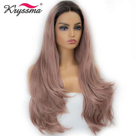 Long Pink Synthetic Lace Front Wig Natural Straight Ash Pink Wigs For Women 22 Ombre Wig Dark