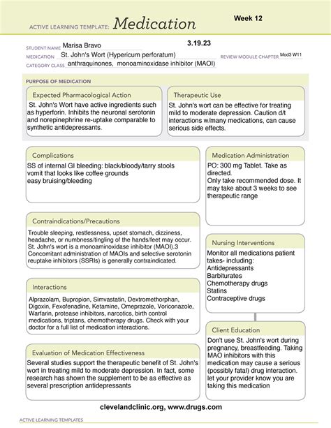 Medication St John Wort ACTIVE LEARNING TEMPLATES Medication STUDENT