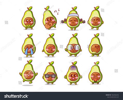 Cute Kawaii Avocado Sticker Illustration Set Stock Vector (Royalty Free) 1842962452 | Shutterstock