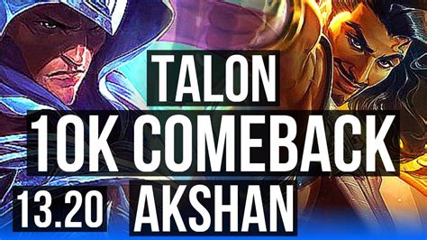 Talon Vs Akshan Mid Comeback 36m Mastery 8 Solo Kills 900