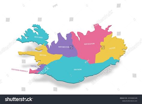 Iceland Political Map Administrative Divisions Regions Stock Vector ...