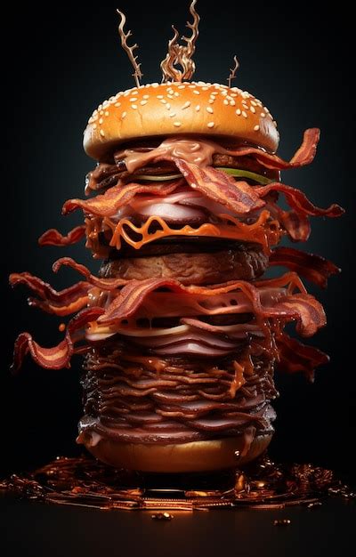 Premium Photo Arafed Burger With Bacon And Lettuce On A Black