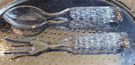 Vintage Crystal Glass Salad Fork And Spoon Set Ornate Etsy