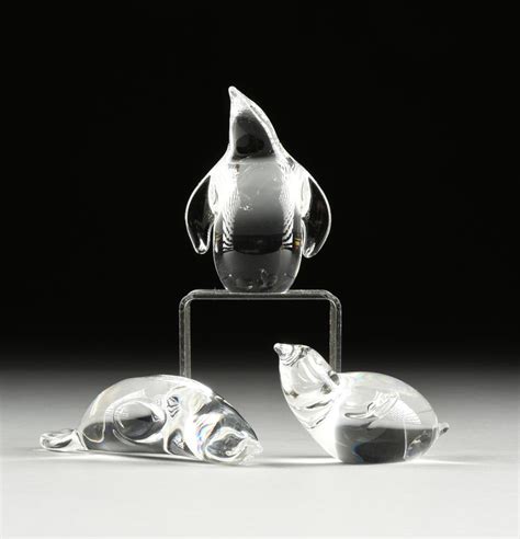 Sold At Auction Three Steuben Crystal Figures Of Penguins And A Seal