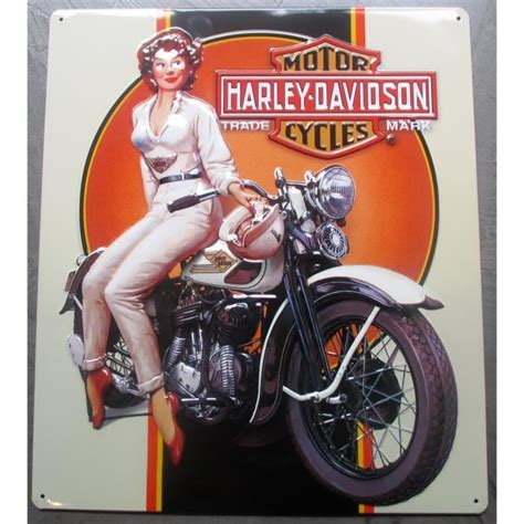 Plaque Metal Harley Davidson Pin Up Moto Beige Achat Vente Objet