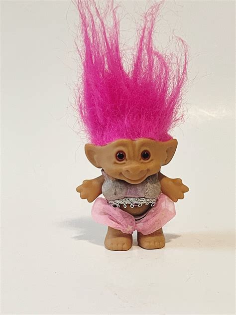 Vintage Neon Pink Hair Troll Doll Belly Dancing Troll Pink Jewel