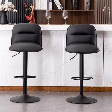 Youtaste Black Bar Stools Set Of Pu Leather Upholstered Counter