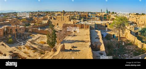 Enjoy Aerial Panorama Of Old Kashan With Adobe Quarters Old Buildings