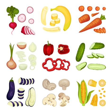 Premium Vector Set Of Different Whole And Sliced Vegetables Radish