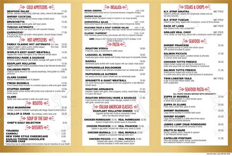 Menu at Tutto Fresco pizzeria, Port St. Lucie, Reserve Blvd