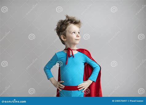 Little Child Is Playing Superhero Success Motivation Stock Image