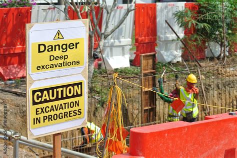 Safety Signage Danger Deep Excavation At The Construction Site