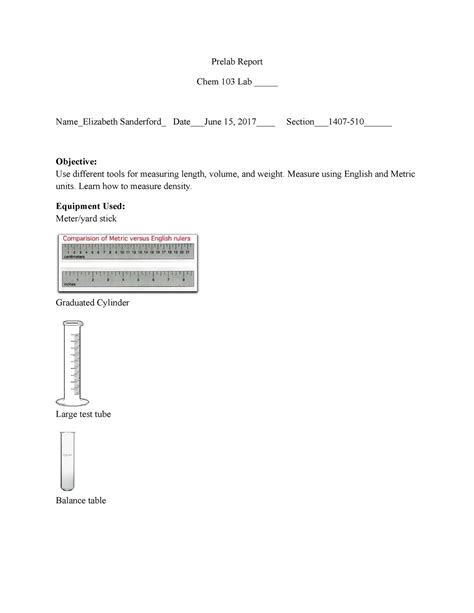 Prelab Report N A Prelab Report Chem Lab Name Elizabeth