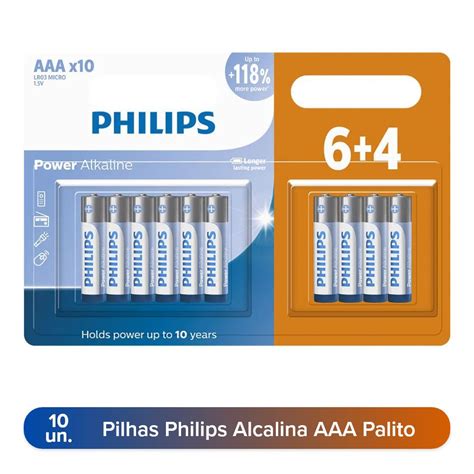 PILHA ALCALINA AAA PALITO PHILIPS CARTELA 10 UNIDADES VALVOLANDIA