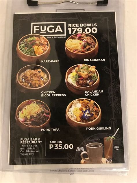 Menu At Fuga Bar And Restaurant Taguig