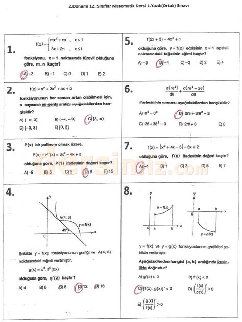 S N F Matematik Dersi D Nem Yaz L S Nav Test Sorular Ve Cevaplar