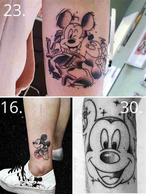 four different tattoos on the legs of people with mickey and minnie ...