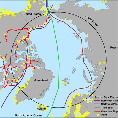 Map Showing Different Arctic Sea Routes Northeast Passage Northwest